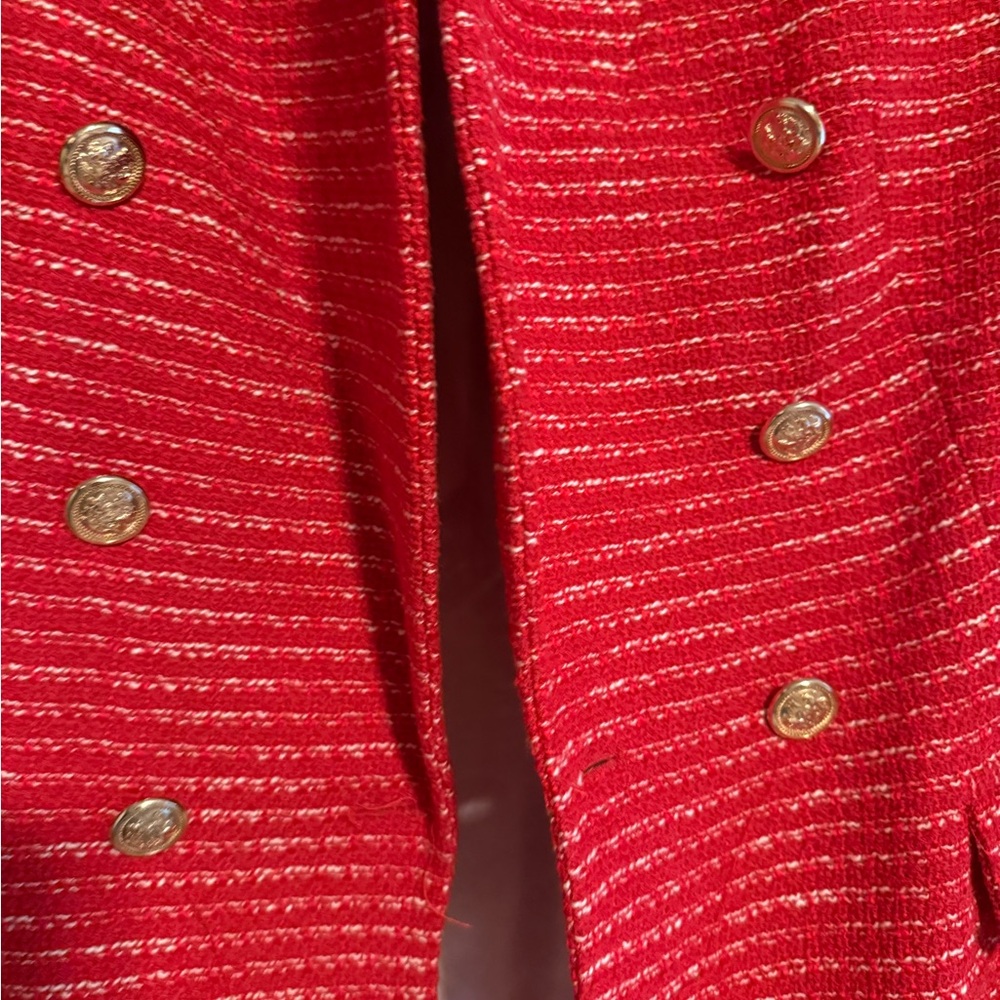 Zara Red Tweed Double-Breasted Bouclé Blazer - Picture 9 of 10